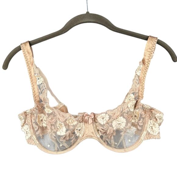 Rigby & Peller 1910CO Floral Lace Underwire Sheer‎ Mesh Bow Accent Bra 34B - Picture 1 of 5